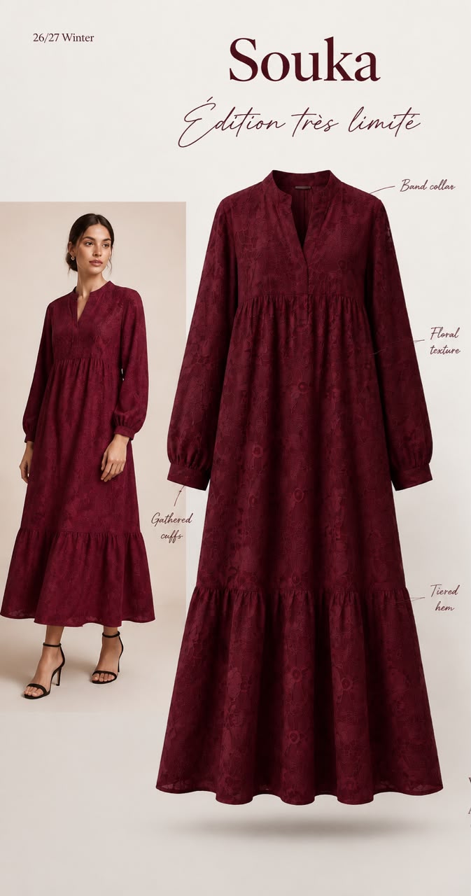 Robe broderie bordeaux
